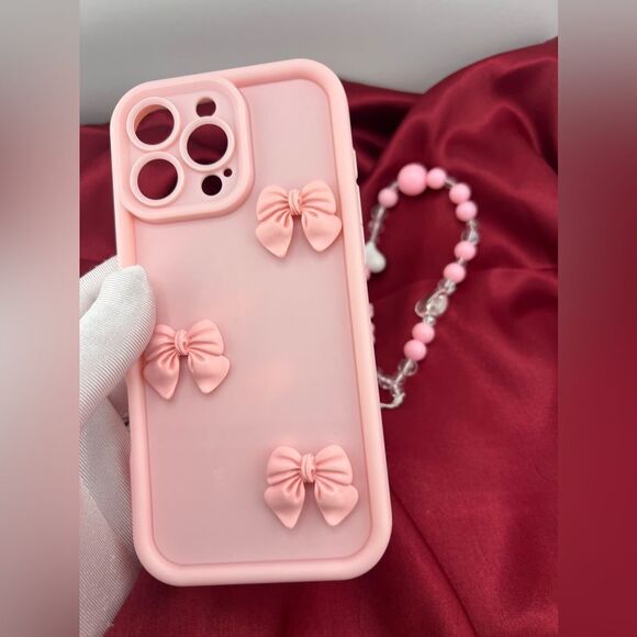 Pink Bow iPhone 16 Pro Max Case with Beaded Strap - Picture 4 of 5